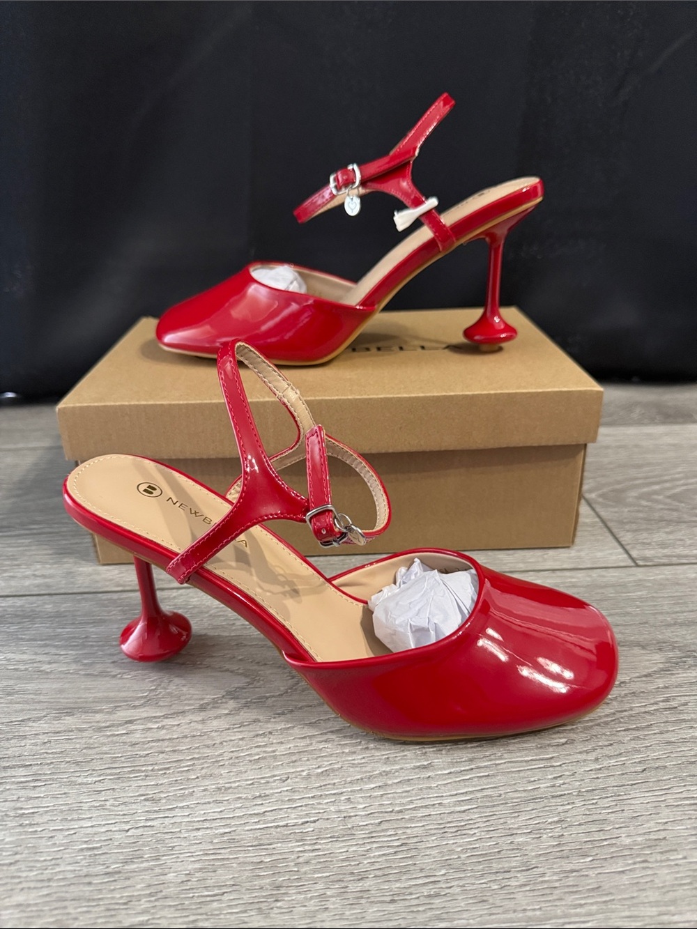 NWT Patent Red Slingback Heels with Sculptural Pod Heel